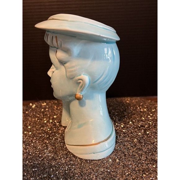 Vintage Lady Head Vase All Light Blue, Japan - Picture 4 of 9